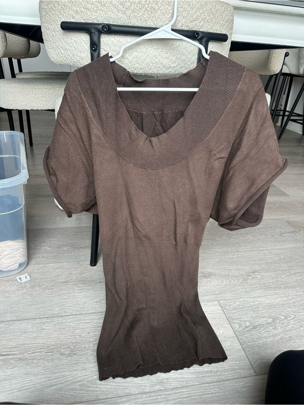 Brown Short-Sleeve Sweater Dress